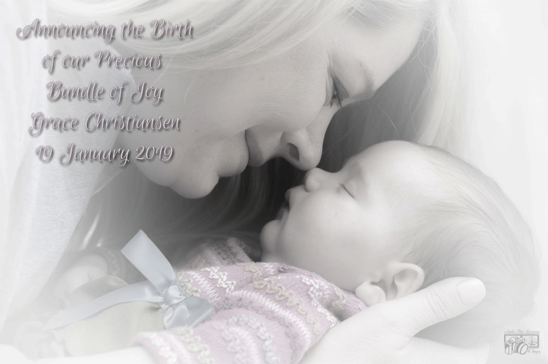 Image of an e-card with a loving Mother gently blinking as she looks at her baby's sleeping face.
