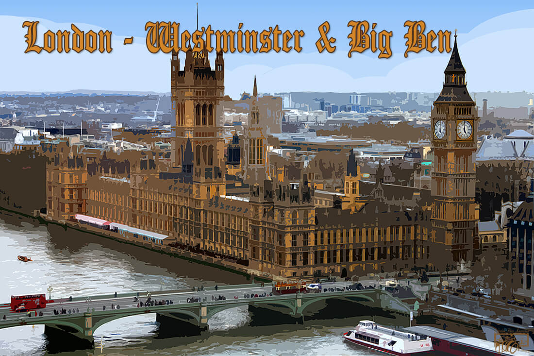 Image of  Wall Art / Travel Poster: The Palace of Westminster and Big Ben, London, United Kingdom.